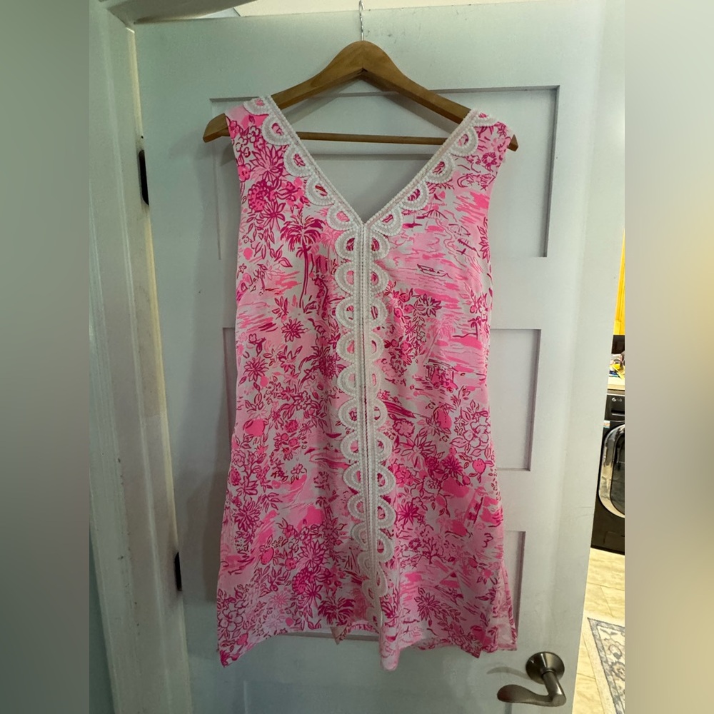 Lilly Pulitzer Ronnie Pink Floral Romper Dress with White Lace